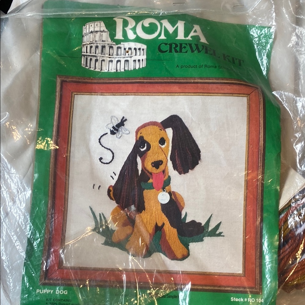 Vintage Roma Fiber Arts Kit Brown and Black Puppy Design